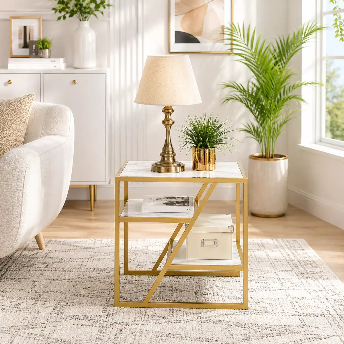Space Saving Side Table with Dual Shelf Storage Design