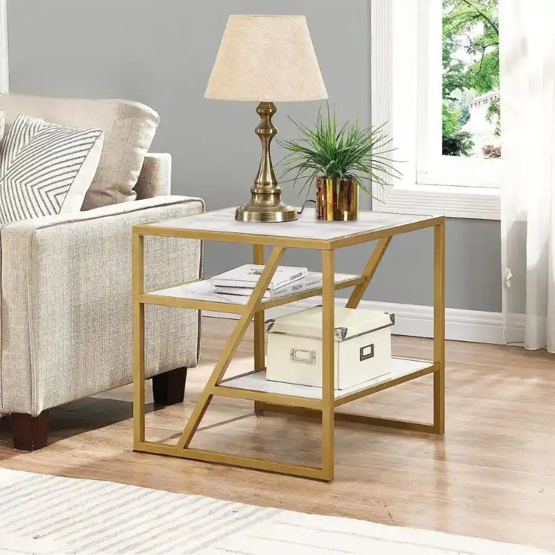 Space Saving Side Table with Dual Shelf Storage Design