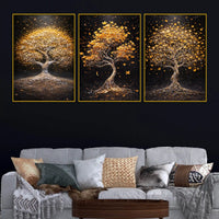 Sparkling Golden Tree of Life Floating Frame Crystal Wall Painting Set of 3