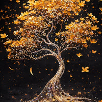 Sparkling Golden Tree of Life Floating Frame Crystal Wall Painting Set of 3
