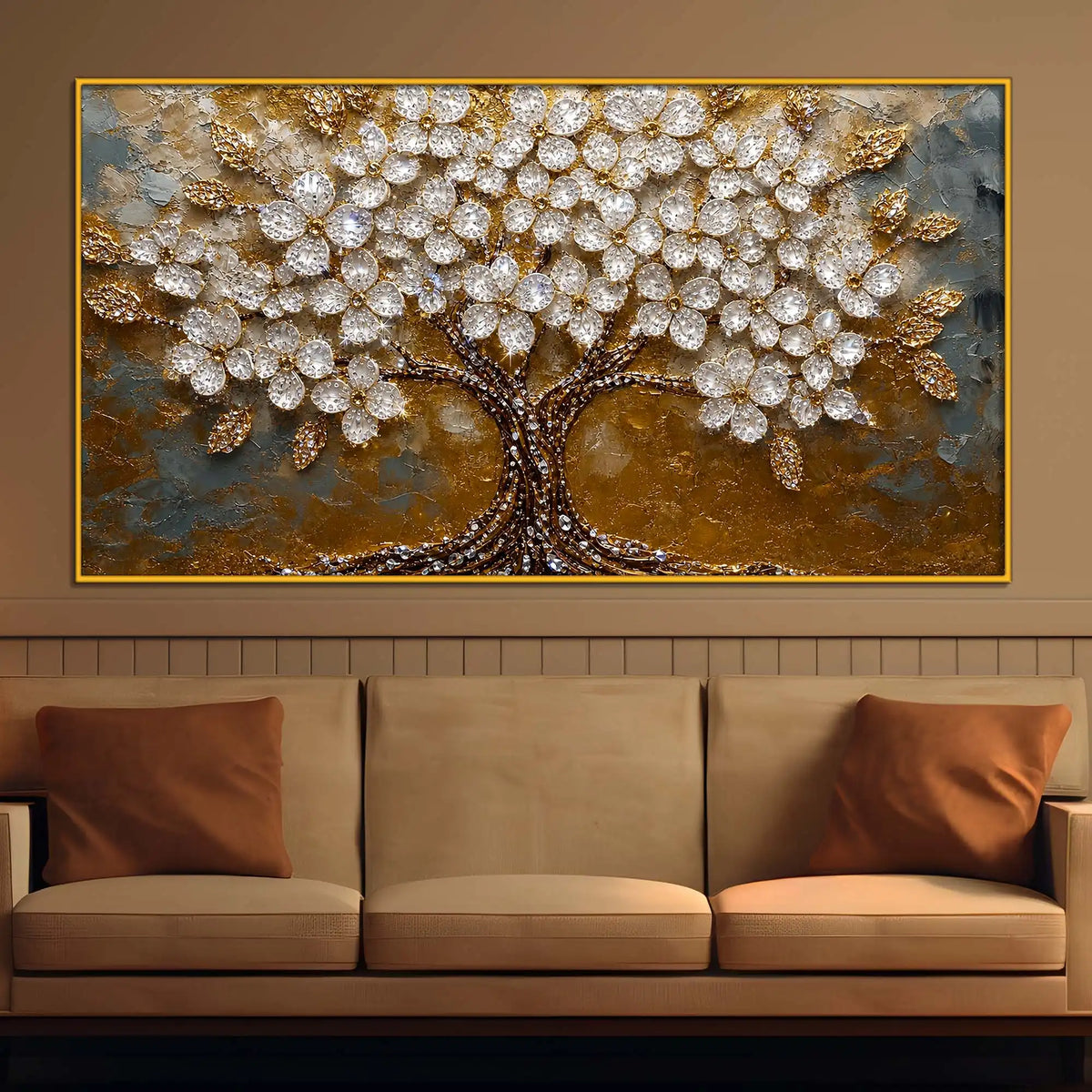 Sparkling Tree of Life Floating Frame Crystal Wall Painting
