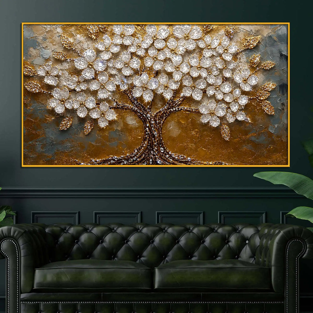 Sparkling Tree of Life Floating Frame Crystal Wall Painting