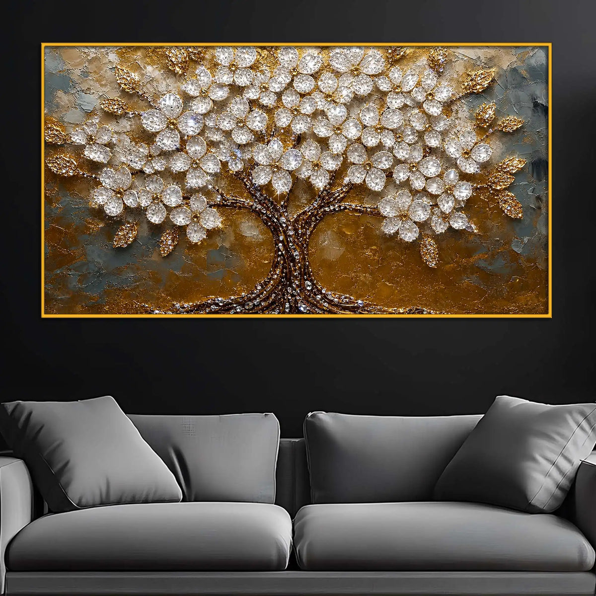 Sparkling Tree of Life Floating Frame Crystal Wall Painting