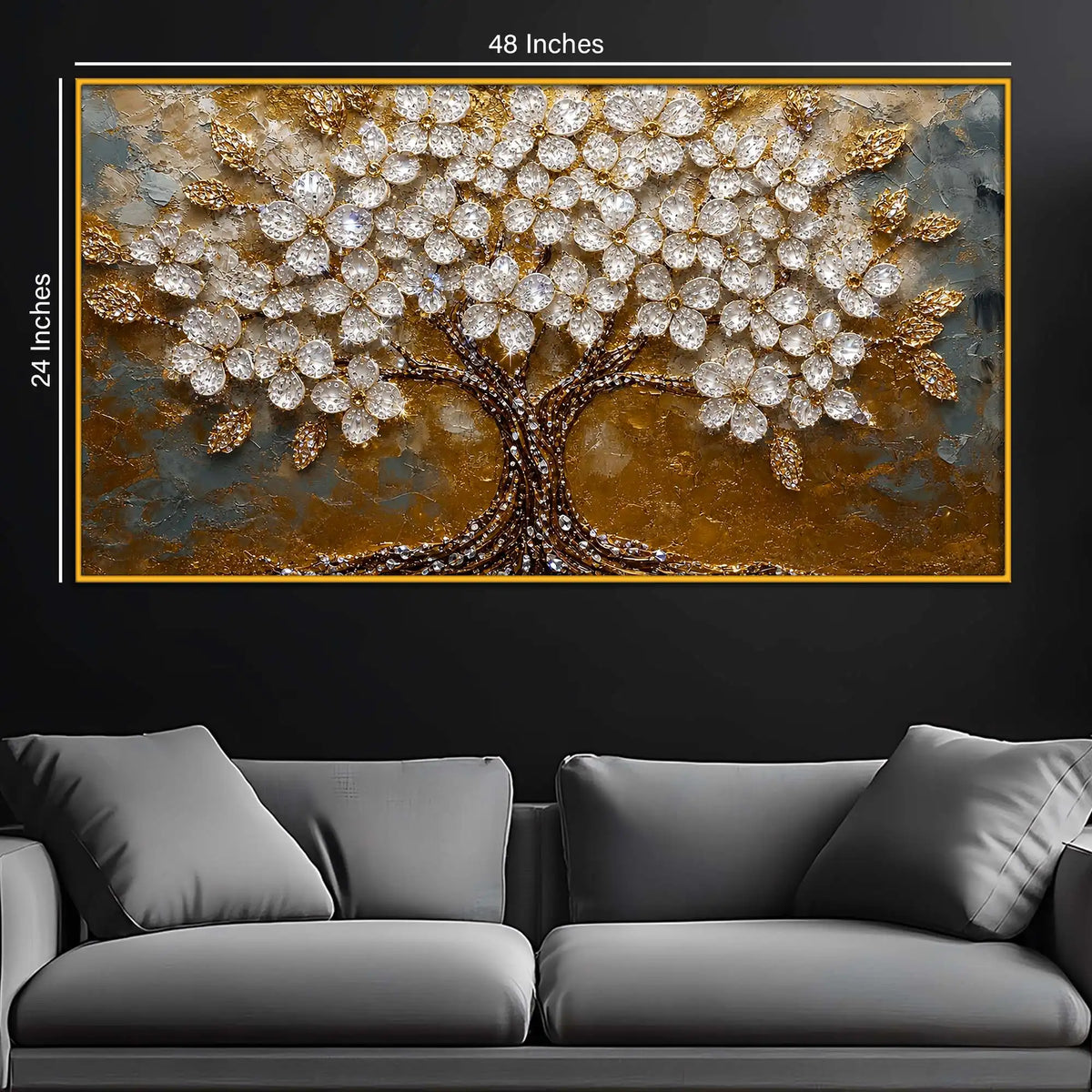 Sparkling Tree of Life Floating Frame Crystal Wall Painting