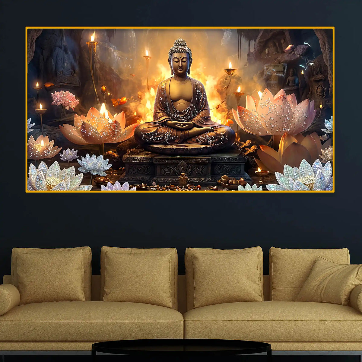 Spiritual Buddha Crystal Glass Painting for Living Room Décor