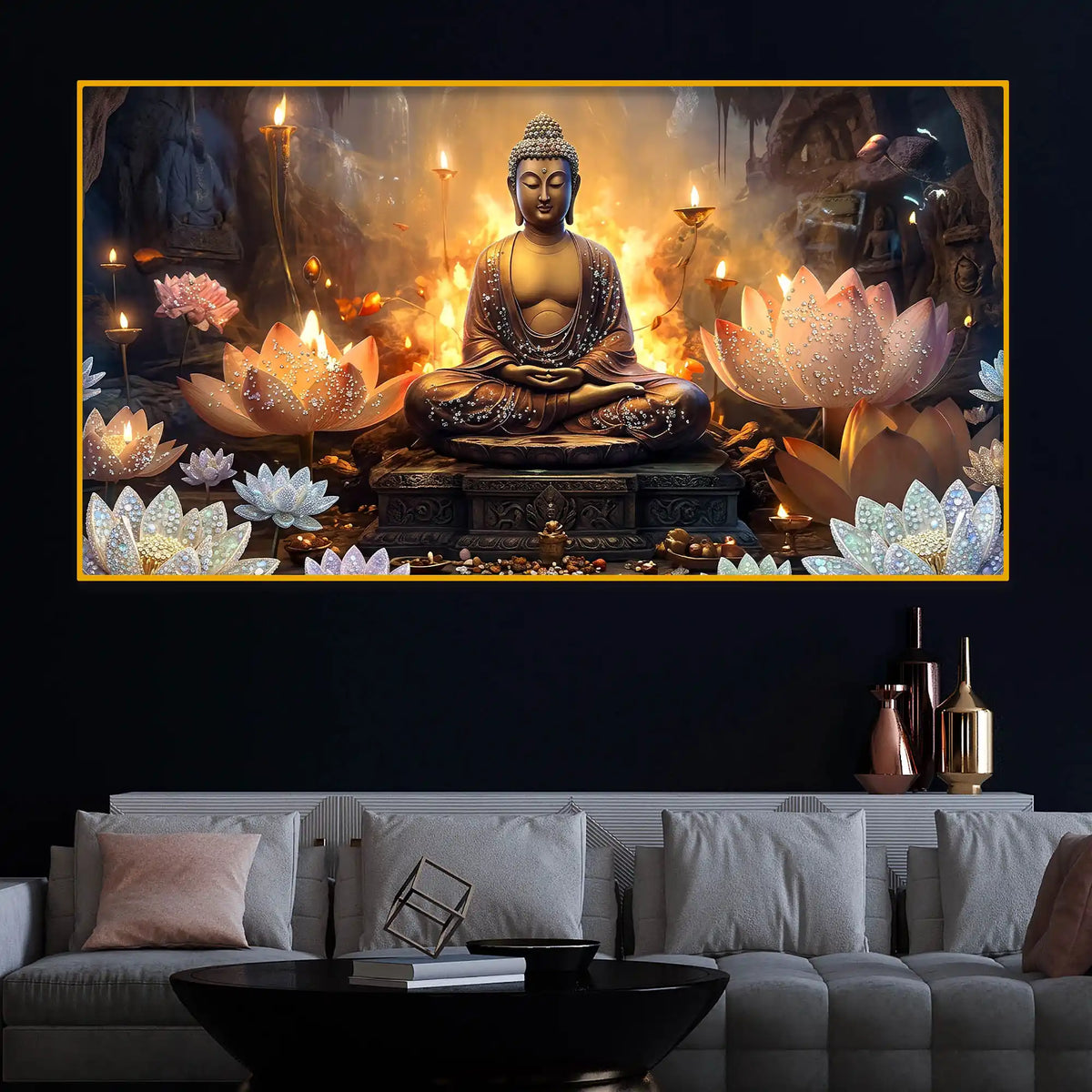 Spiritual Buddha Crystal Glass Painting for Living Room Décor