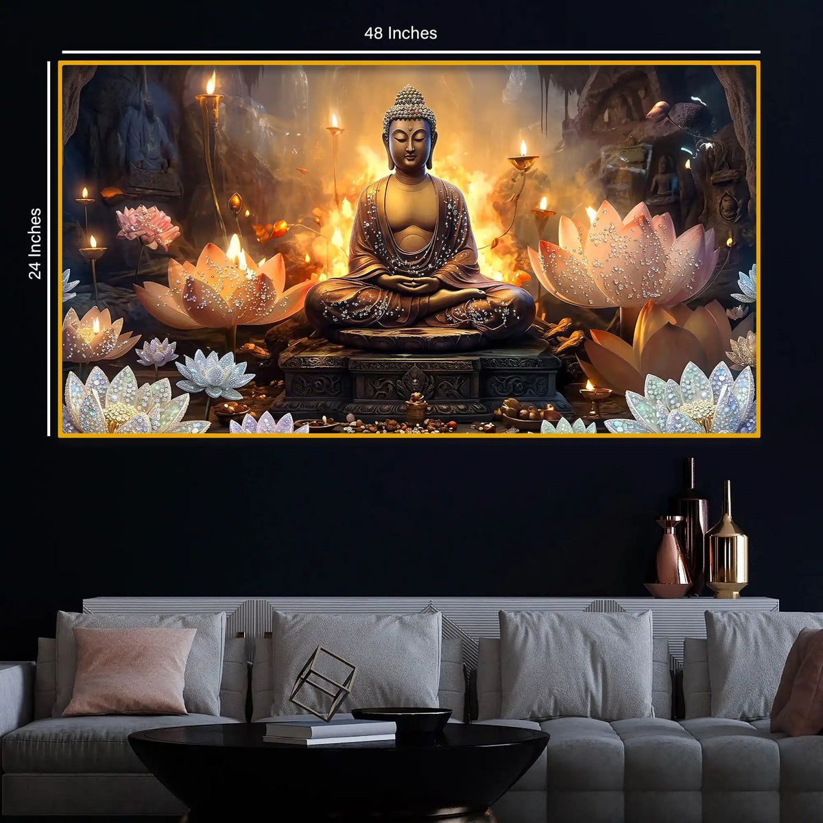 Spiritual Buddha Crystal Glass Painting for Living Room Décor