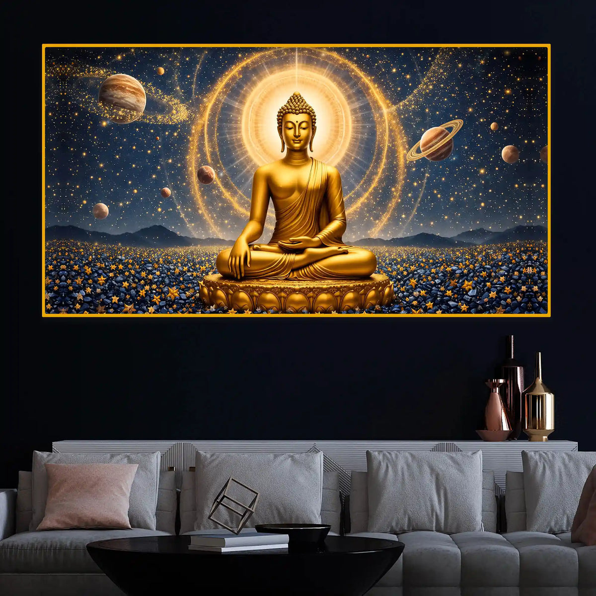 Spiritual Buddha Crystal Glass Painting for Luxury Home Décor