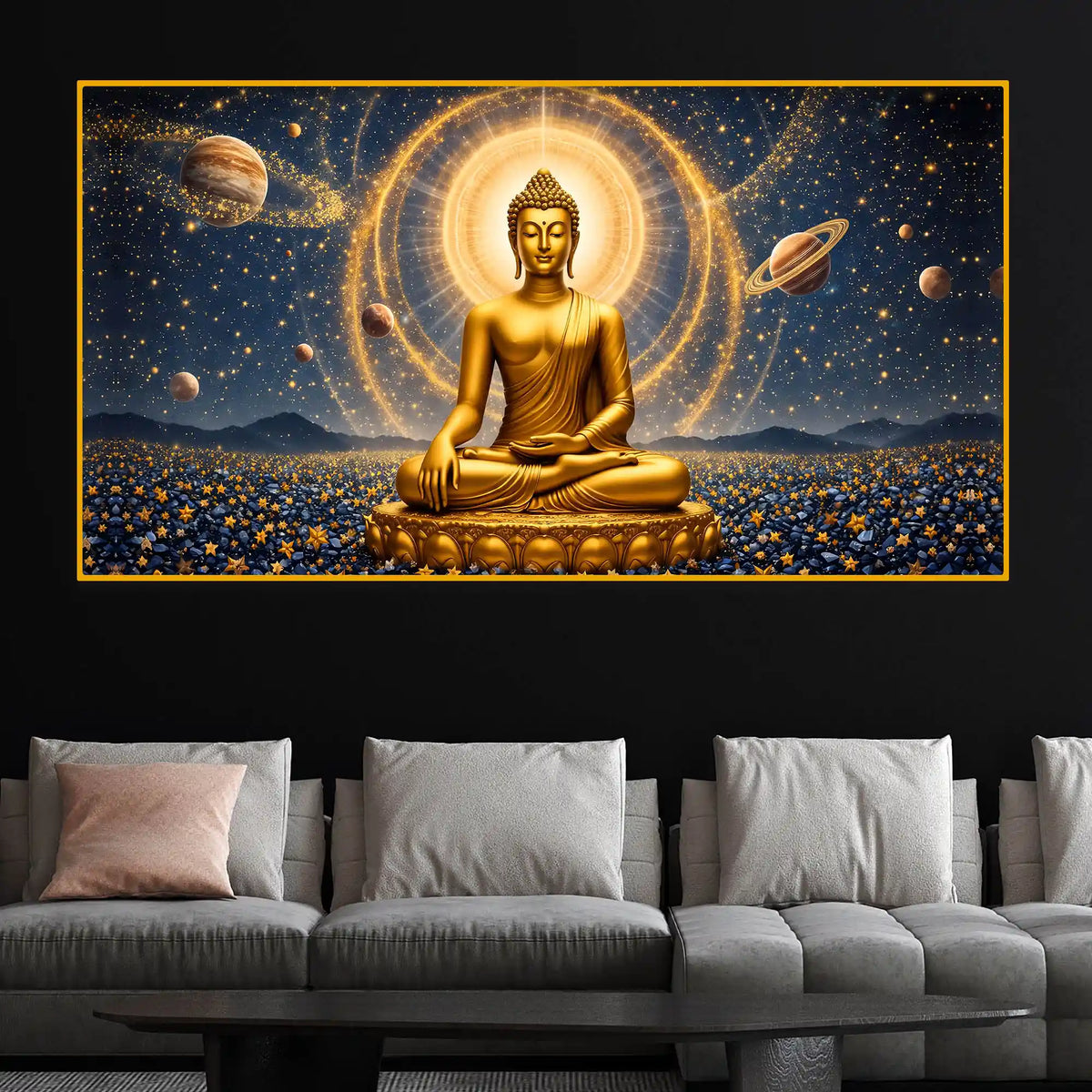 Spiritual Buddha Crystal Glass Painting for Luxury Home Décor