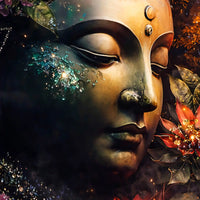 Spiritual Buddha Face with Artistic Floral Design Crystal Glass Wall Painting