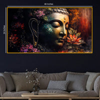 Spiritual Buddha Face with Artistic Floral Design Crystal Glass Wall Painting