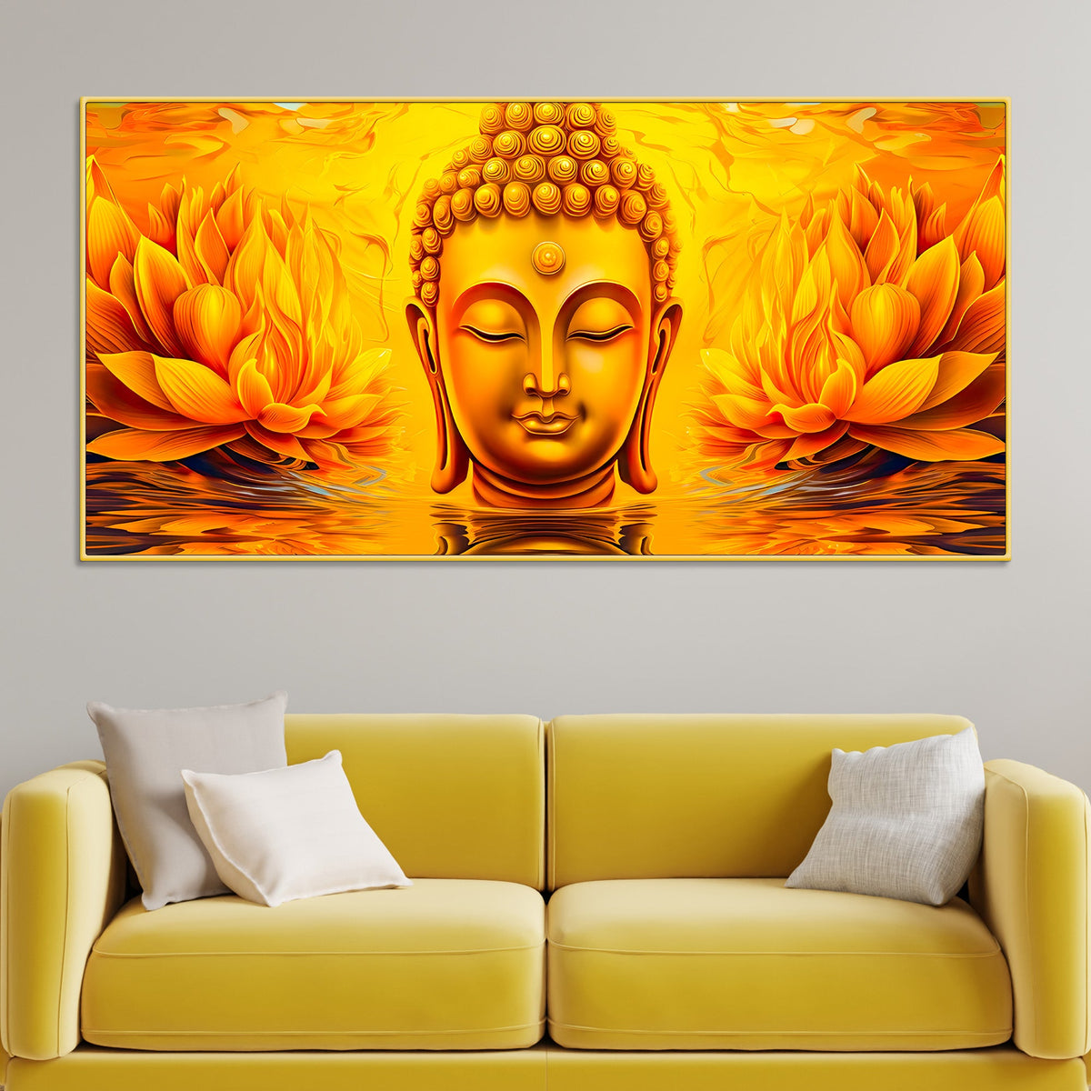 Spiritual Buddha Wall Painting with Lotus Artwork