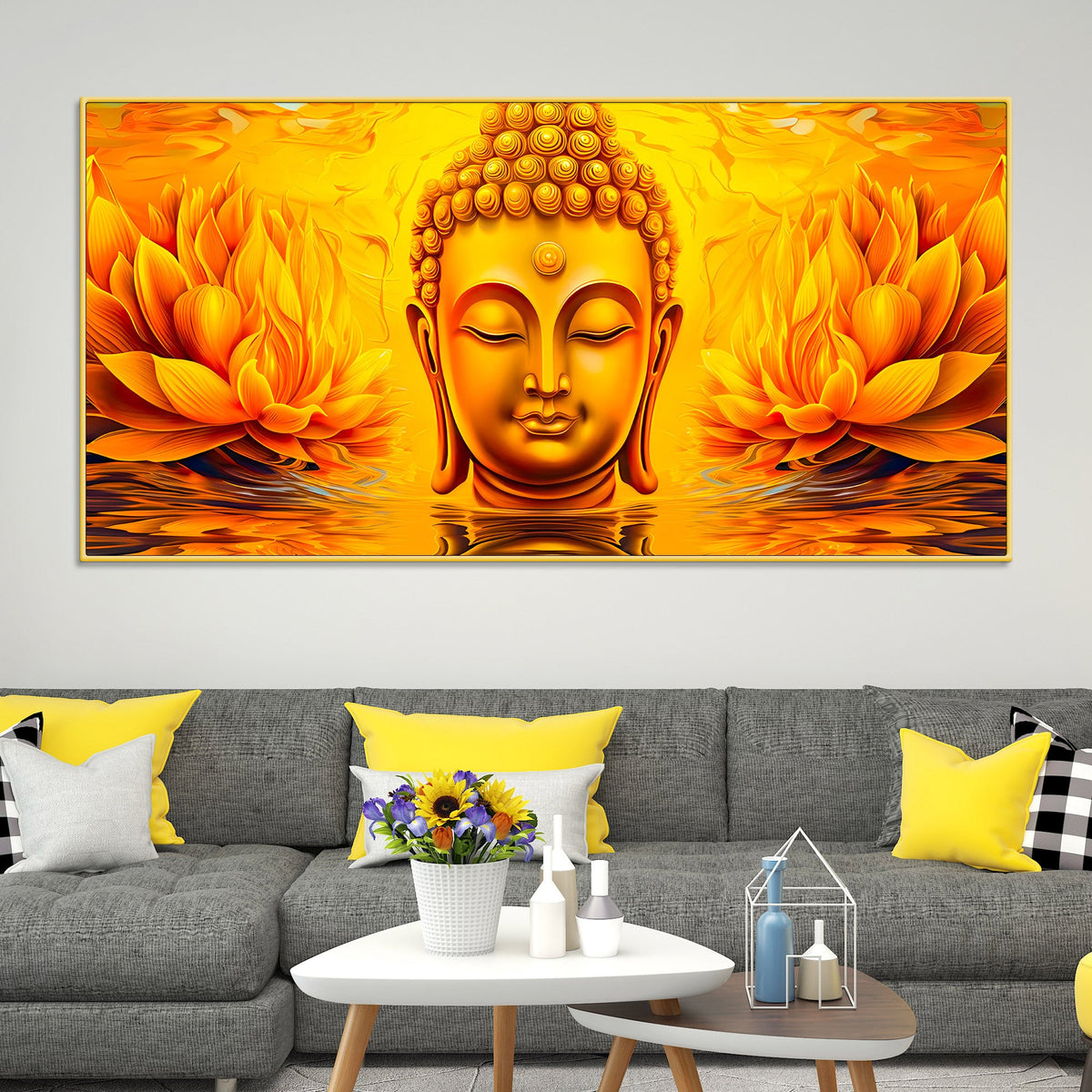 Spiritual Buddha Wall Painting with Lotus Artwork