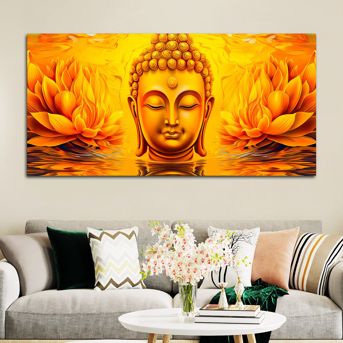 Spiritual Buddha Wall Painting with Lotus Artwork