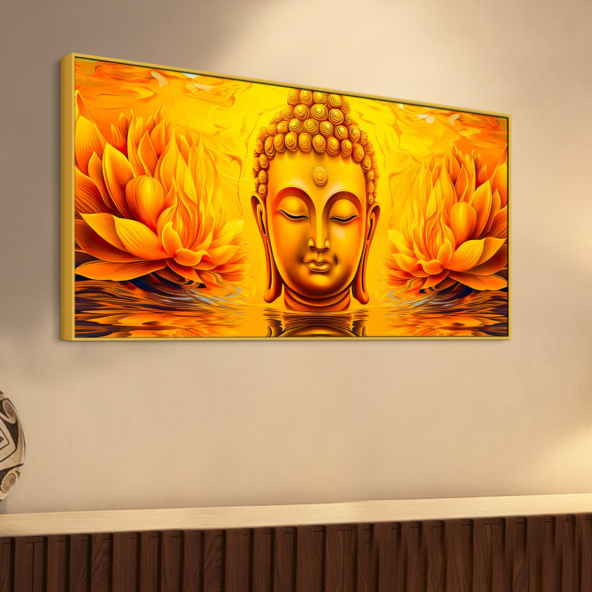 Spiritual Buddha Wall Painting with Lotus Artwork