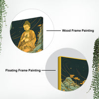 Spiritual Buddha Wall Painting with Lotus & Moonlight Scene