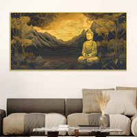 Spiritual Buddha Wall Painting with Mountain & Nature Design