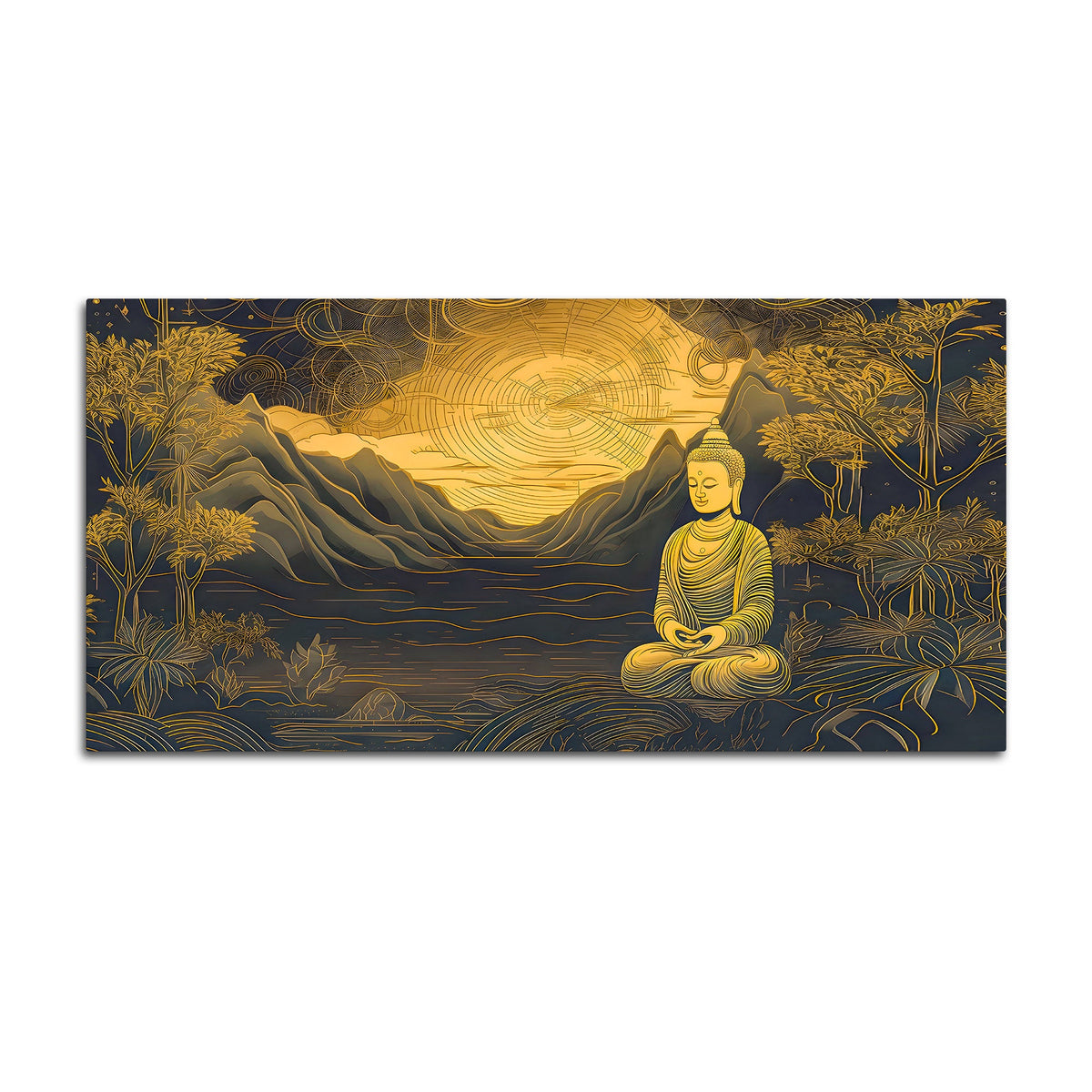 Spiritual Buddha Wall Painting with Mountain & Nature Design