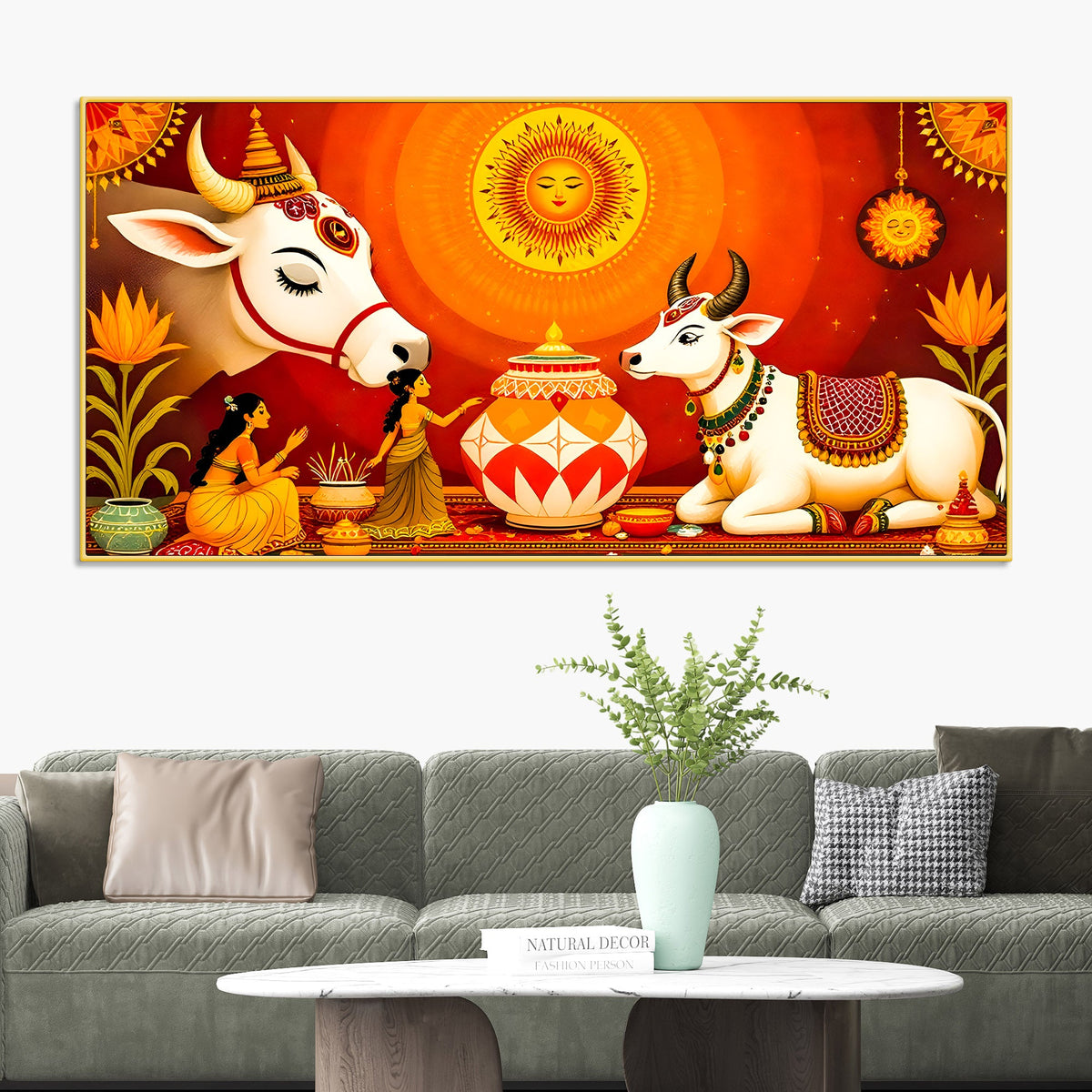 Spiritual Cow Ritual Wall Painting | Positive Energy Home Decor
