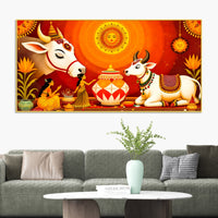 Spiritual Cow Ritual Wall Painting | Positive Energy Home Decor