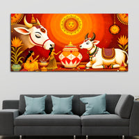 Spiritual Cow Ritual Wall Painting | Positive Energy Home Decor