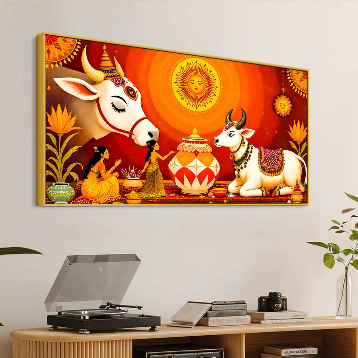 Spiritual Cow Ritual Wall Painting | Positive Energy Home Decor