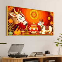 Spiritual Cow Ritual Wall Painting | Positive Energy Home Decor