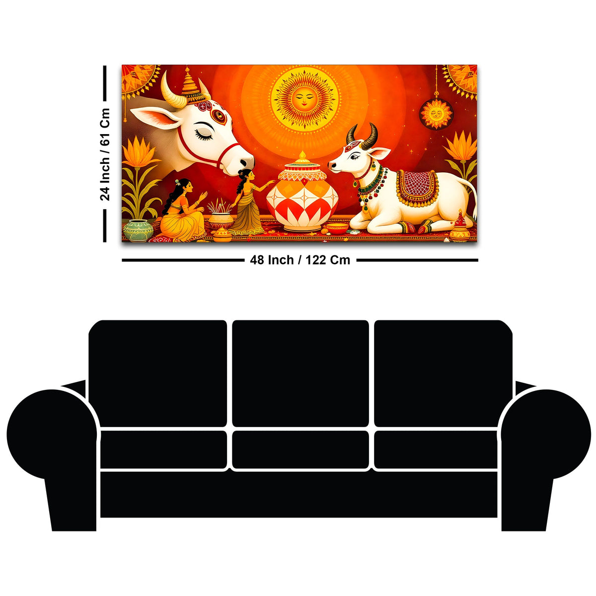 Spiritual Cow Ritual Wall Painting | Positive Energy Home Decor