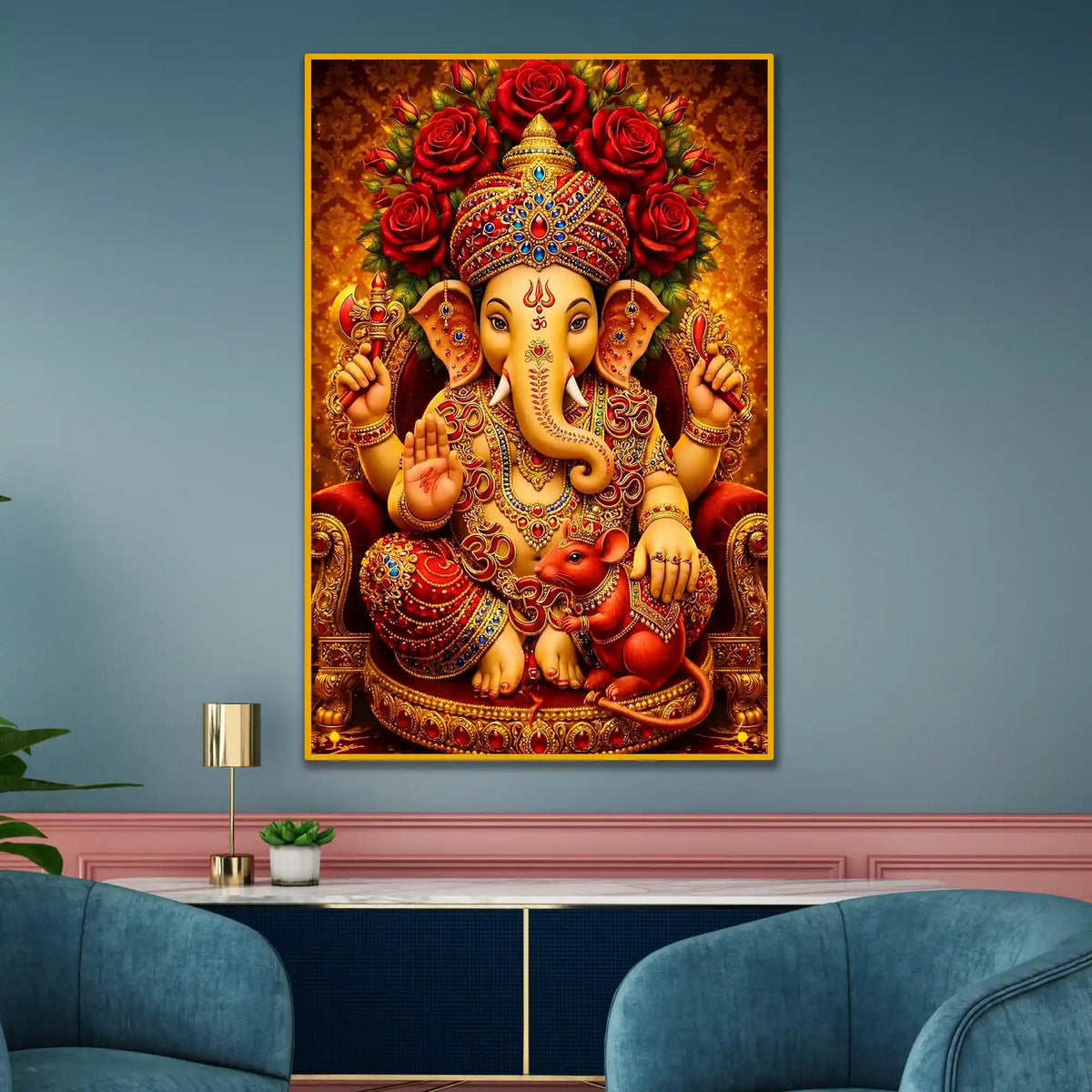 Spiritual Ganesha Portrait Floating Frame Crystal Wall Painting