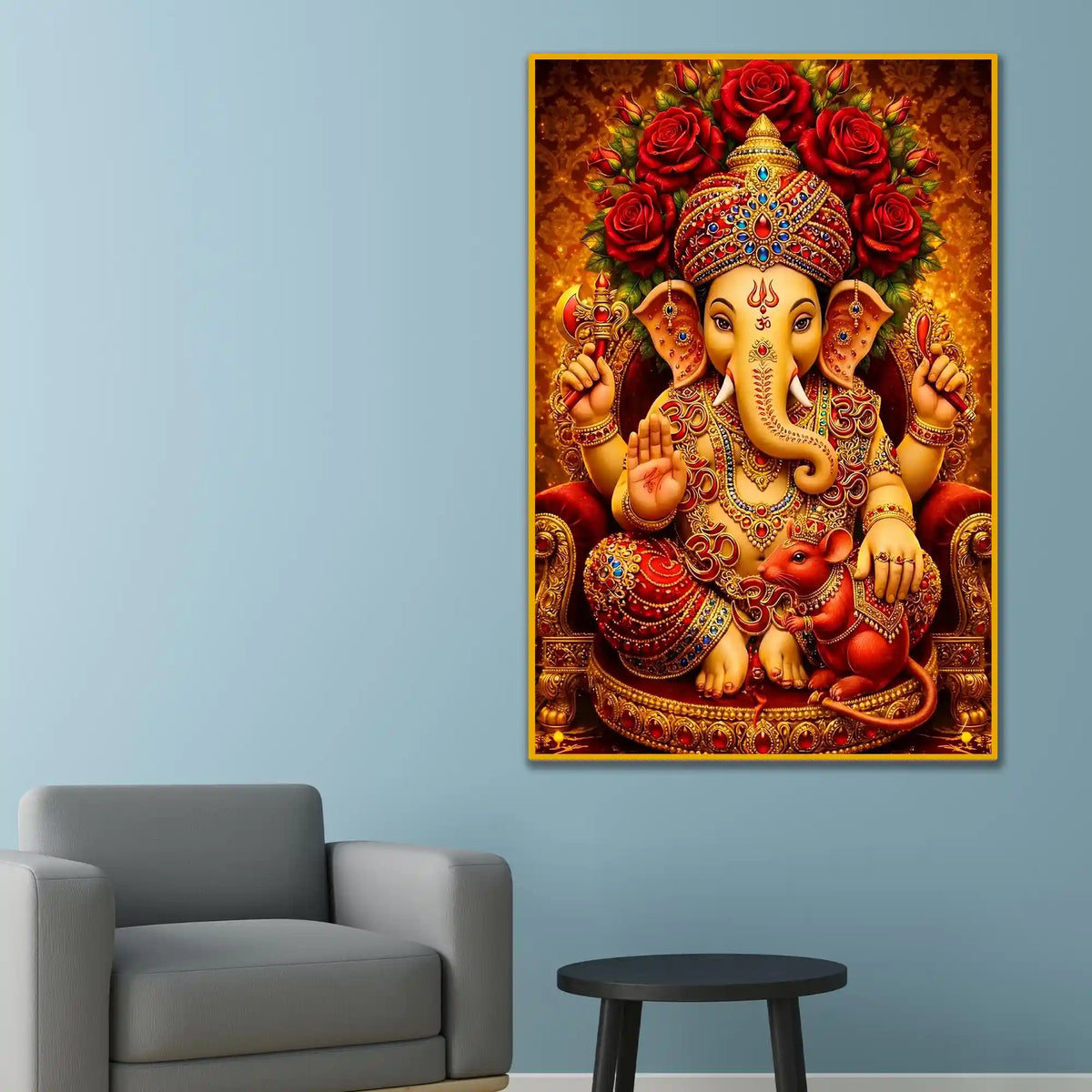 Spiritual Ganesha Portrait Floating Frame Crystal Wall Painting