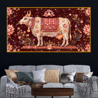 Spiritual Gau Mata Blessing Art Crystal Glass Wall Painting for Peaceful Home Ambience
