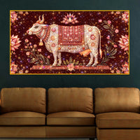 Spiritual Gau Mata Blessing Art Crystal Glass Wall Painting for Peaceful Home Ambience