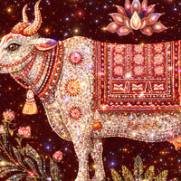 Spiritual Gau Mata Blessing Art Crystal Glass Wall Painting for Peaceful Home Ambience