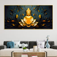 Spiritual Gautam Buddha Canvas Painting with Lotus Base