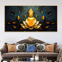 Spiritual Gautam Buddha Canvas Painting with Lotus Base