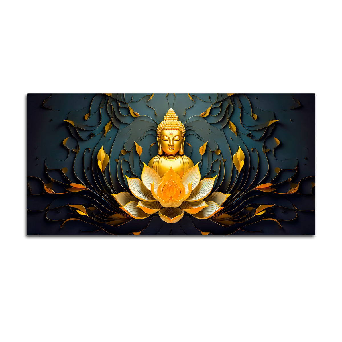 Spiritual Gautam Buddha Canvas Painting with Lotus Base