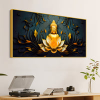 Spiritual Gautam Buddha Canvas Painting with Lotus Base