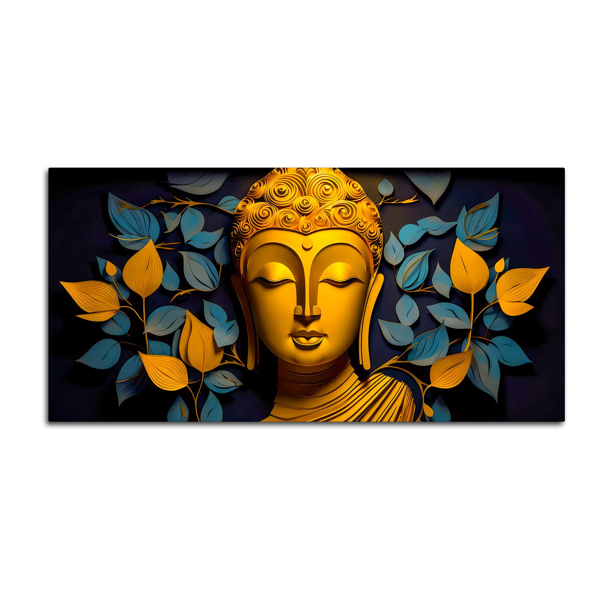 Spiritual Gautam Buddha Wall Painting with Elegant Leaf Art