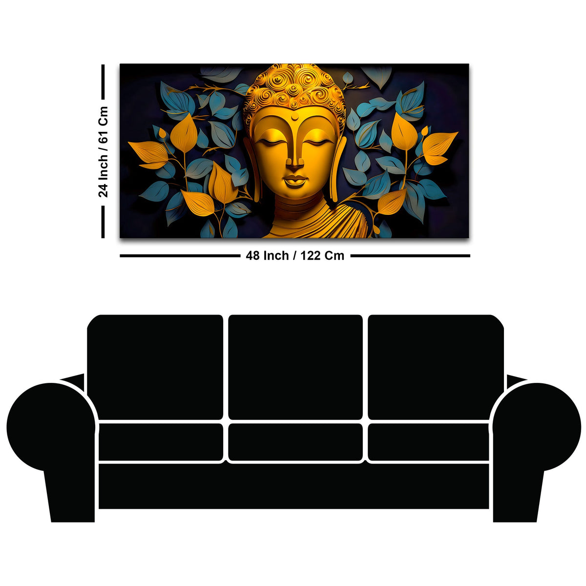 Spiritual Gautam Buddha Wall Painting with Elegant Leaf Art