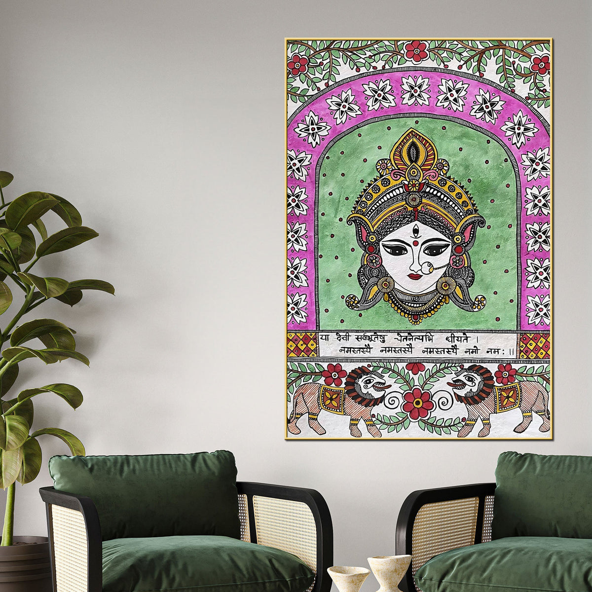 Spiritual Goddess Durga Madhubani Canvas Wall Painting