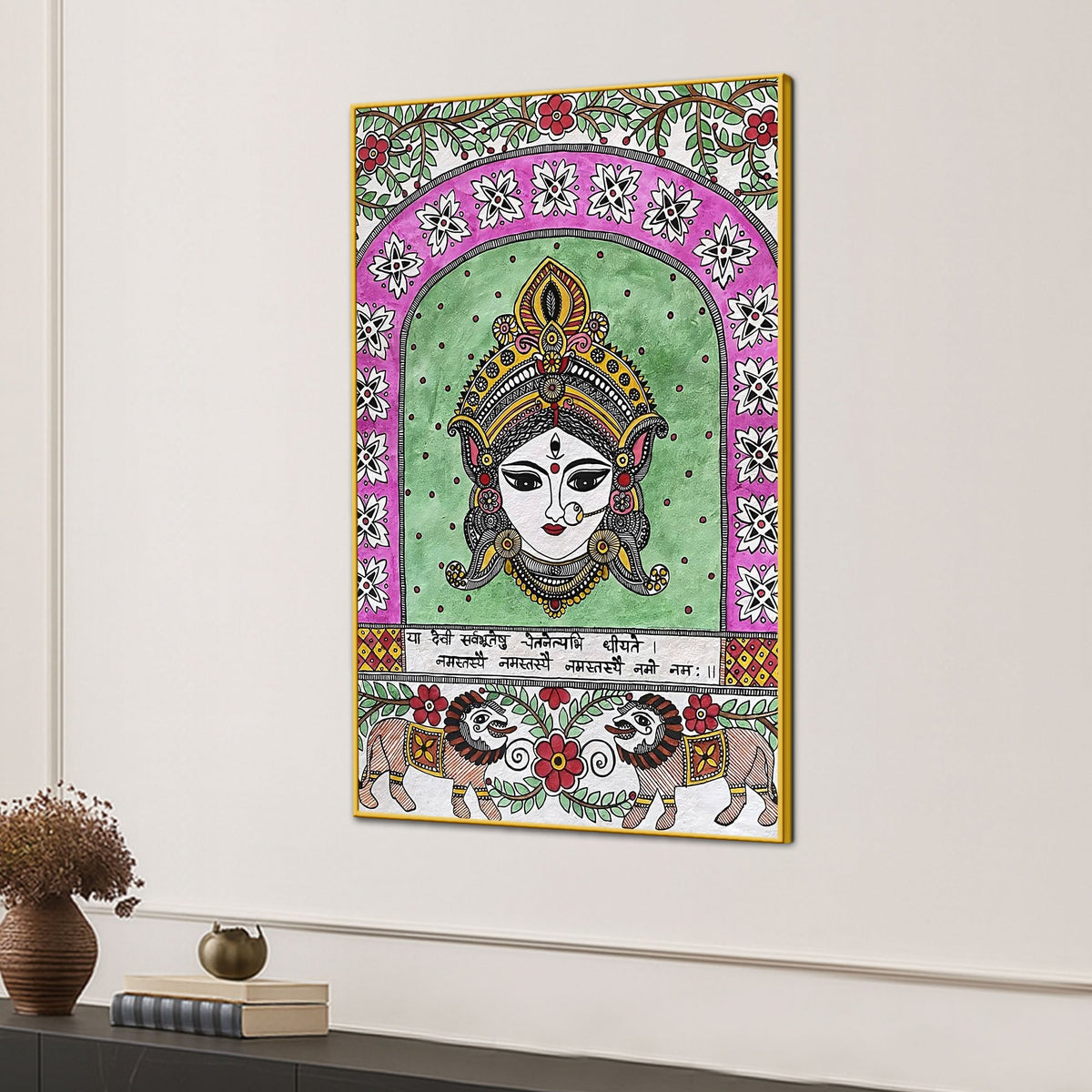 Spiritual Goddess Durga Madhubani Canvas Wall Painting