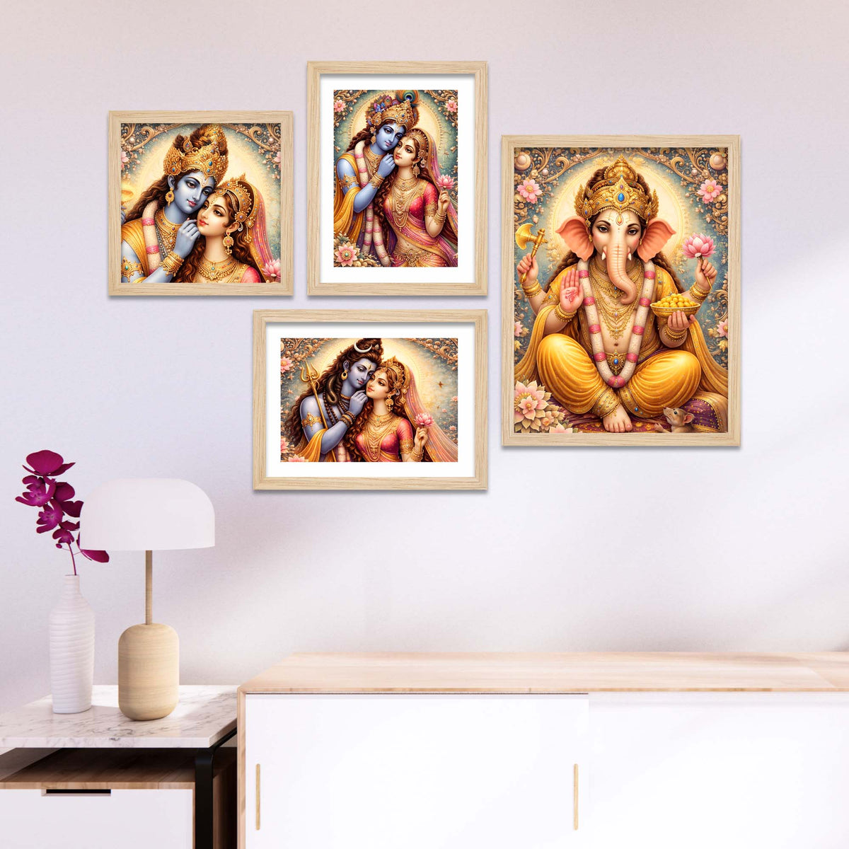 Spiritual Hindu God Art Wall Frame Set of Four