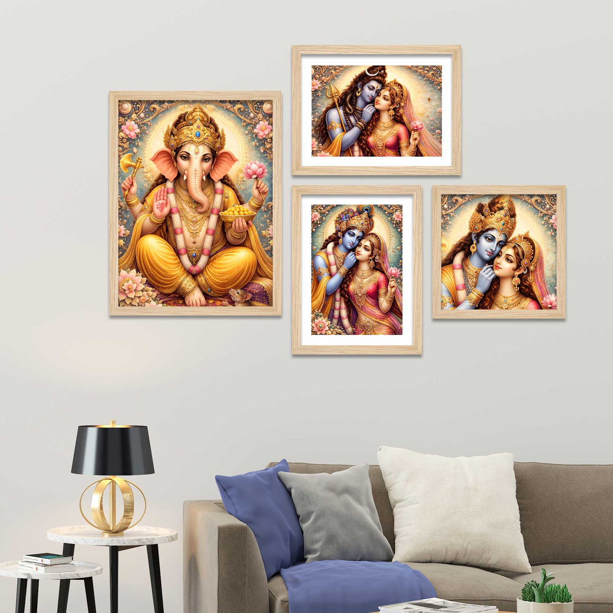 Spiritual Hindu God Art Wall Frame Set of Four