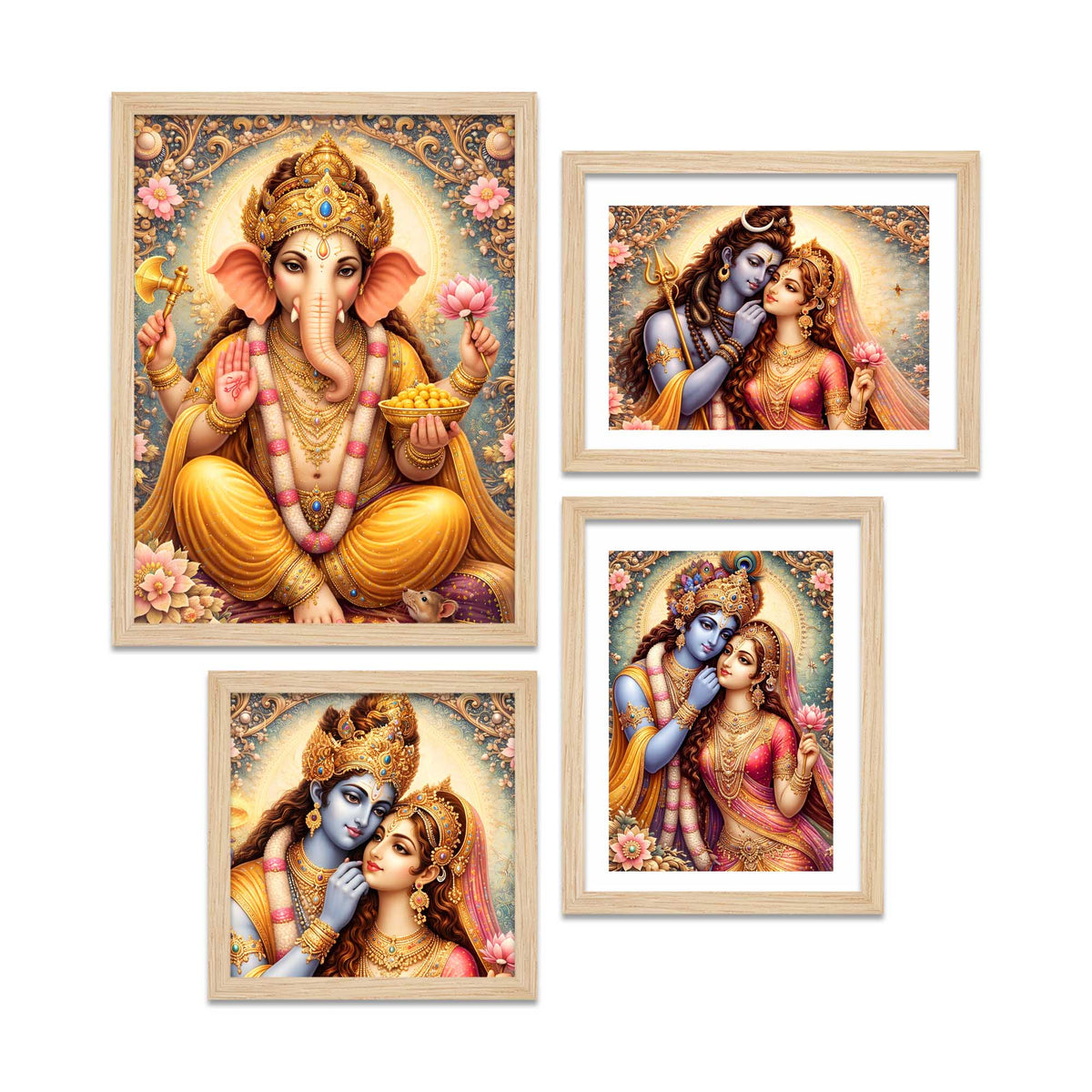 Spiritual Hindu God Art Wall Frame Set of Four