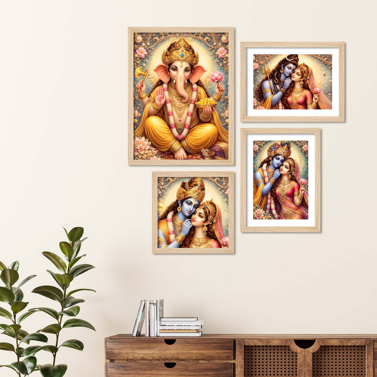 Spiritual Hindu God Art Wall Frame Set of Four