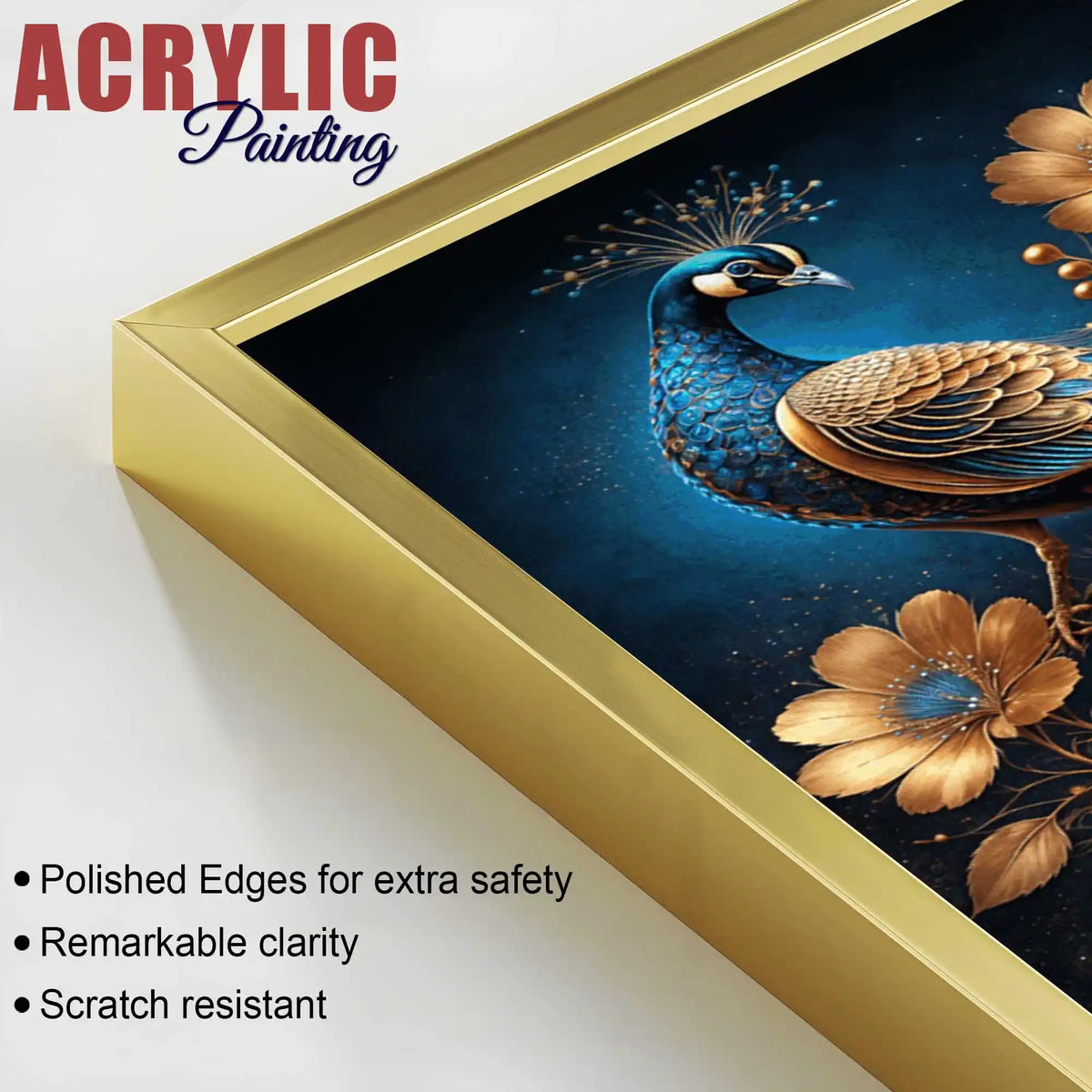 Spiritual Krishna and Peacock Acrylic Wall Décor Painting Set of 3