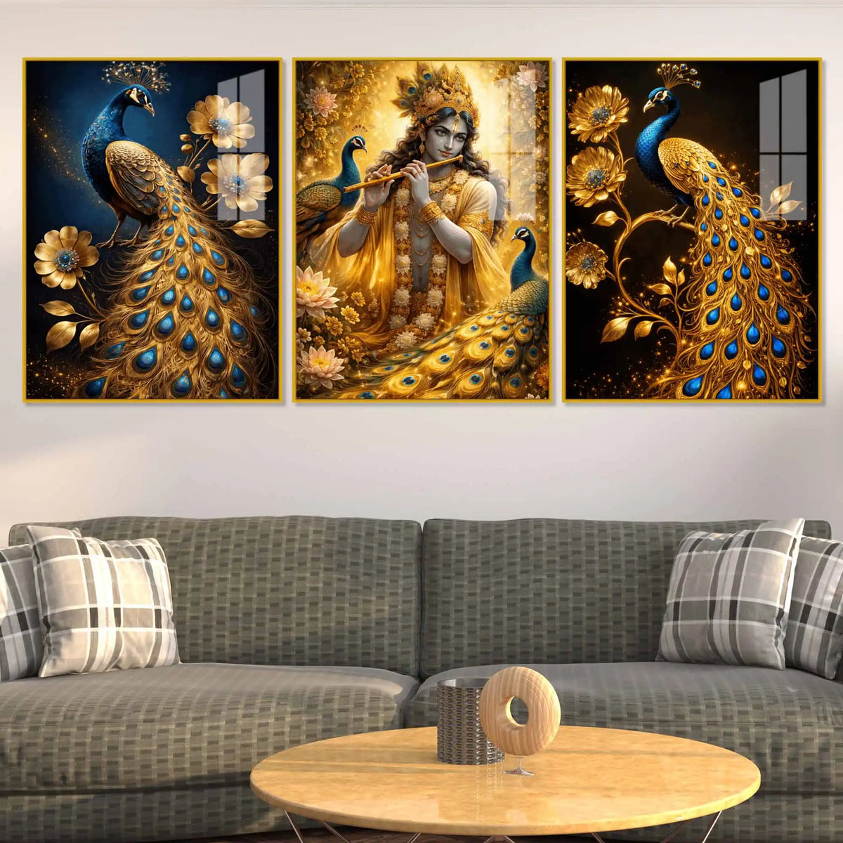 Spiritual Krishna Floating Acrylic Painting Set of 3