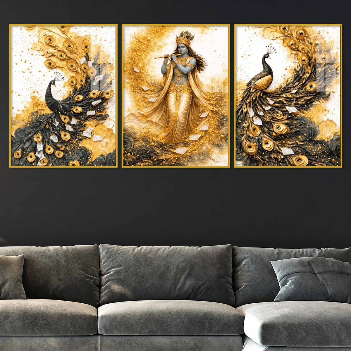 Spiritual Krishna Floating Acrylic Painting Set of 3