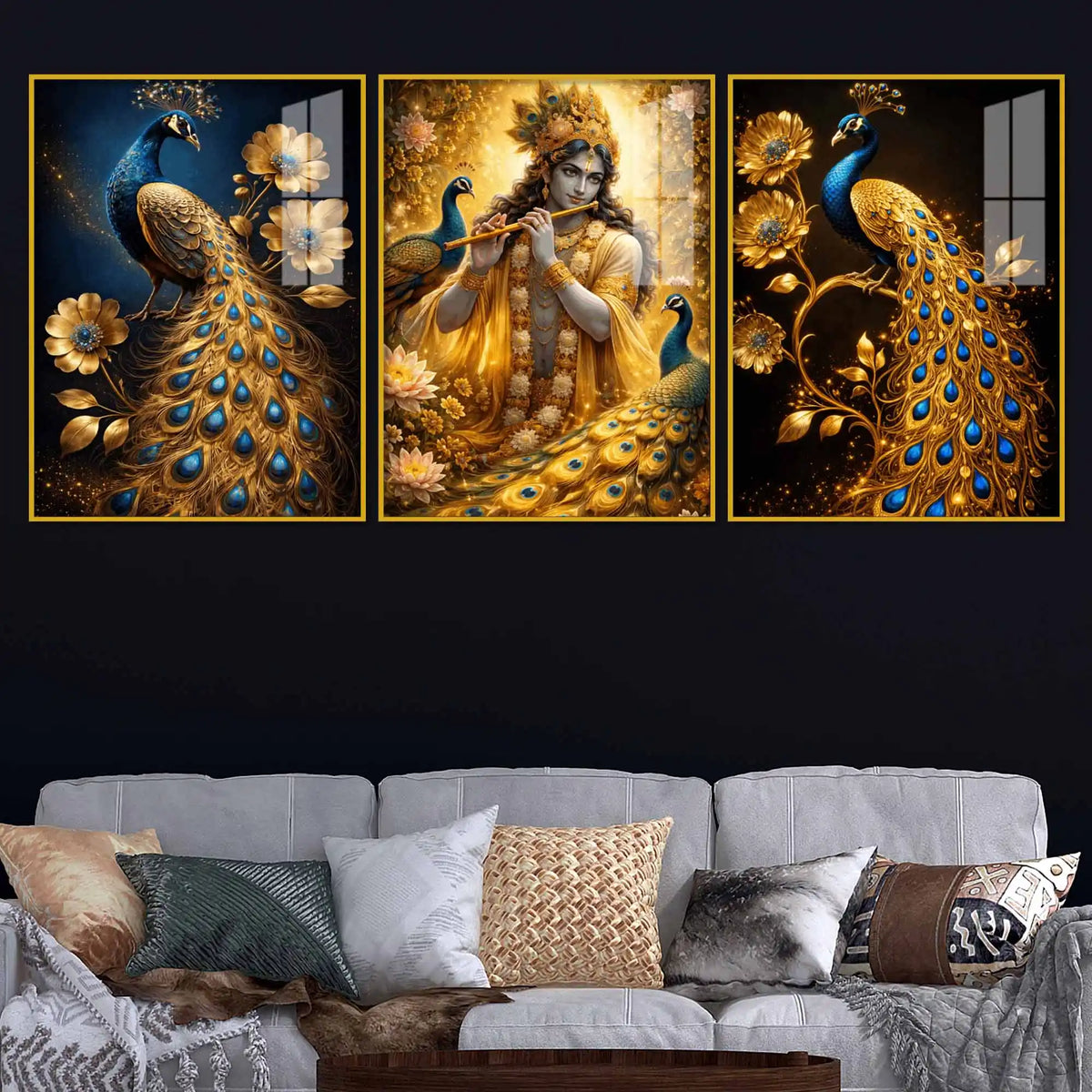 Spiritual Krishna Floating Acrylic Painting Set of 3