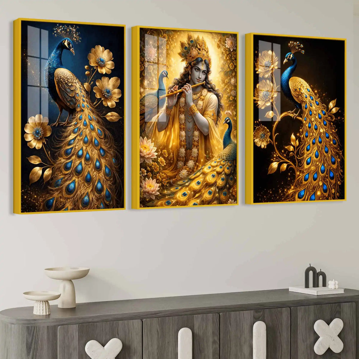 Spiritual Krishna Floating Acrylic Painting Set of 3
